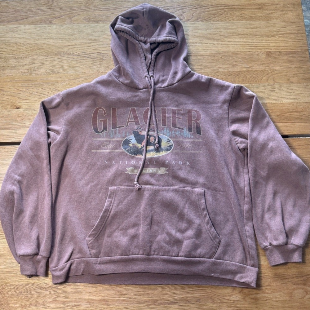 Full Tilt Glacier National Park Montana Hoodie Mauve Graphic Pullover Large